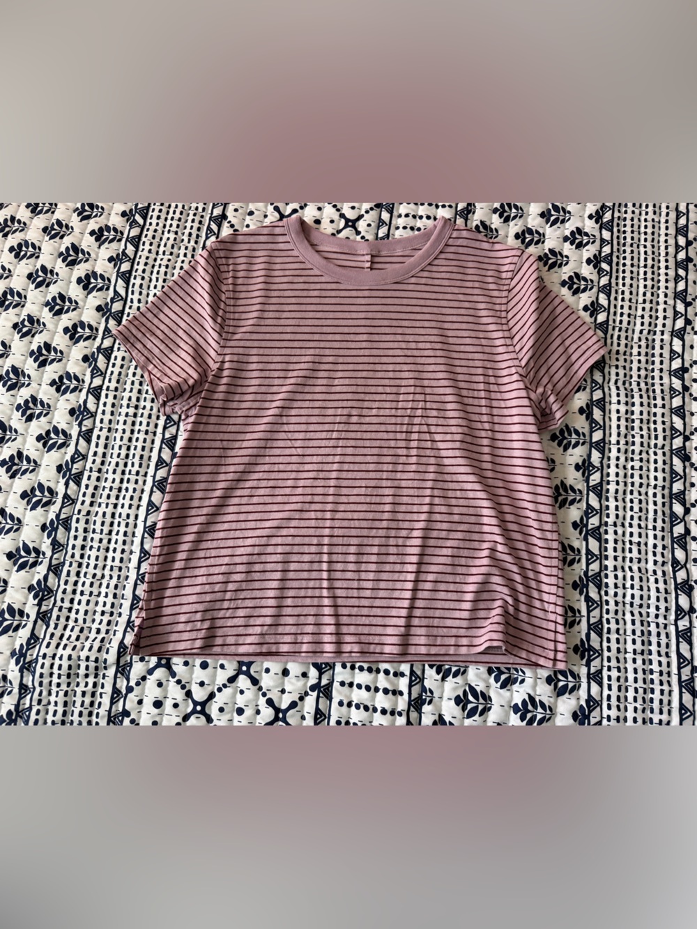 Lululemon Classic-Fit Cotton-Blend Tshirt in Parallel Stripe Dusty Rose Merlot.